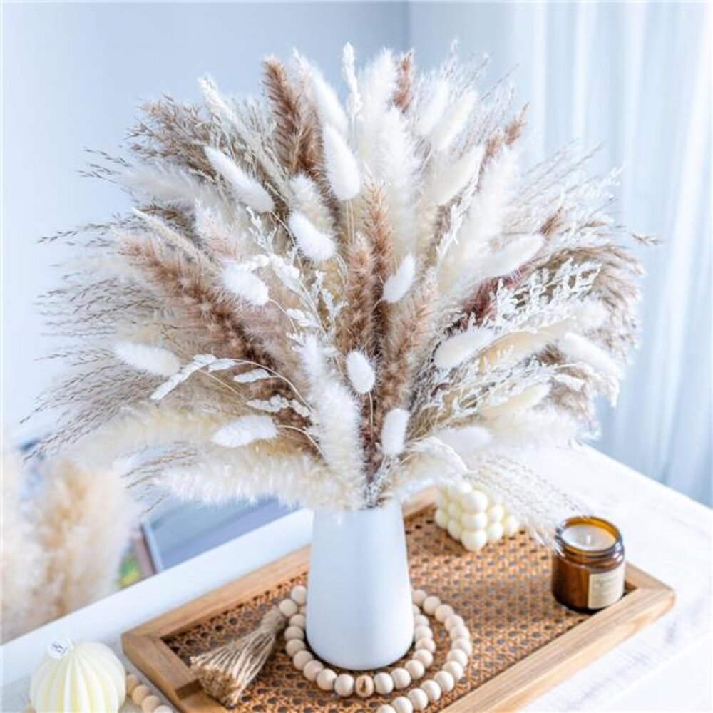 New 96PCS Dried Pampas Grass -Boho Bouquet for Home Decor & Wedding Arrangements